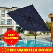 VOUA 12ft Outdoor Patio Square Double Top Medium Roman Umbrella-Navy Blue
