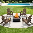 thumbnail image 1 of JUSTLET Folding Adirondack Chair set of 4, All-Weather Fire Pit Chairs, HDPE Adirondack Chairs with 2 Cup Holder, Outdoor Lawn Chair for Patio Garden, Brown, 1 of 9