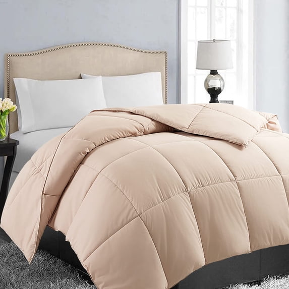 VOUA All Season Hypoallergenic Down Alternative Microfiber Comforter, Queen, Beige