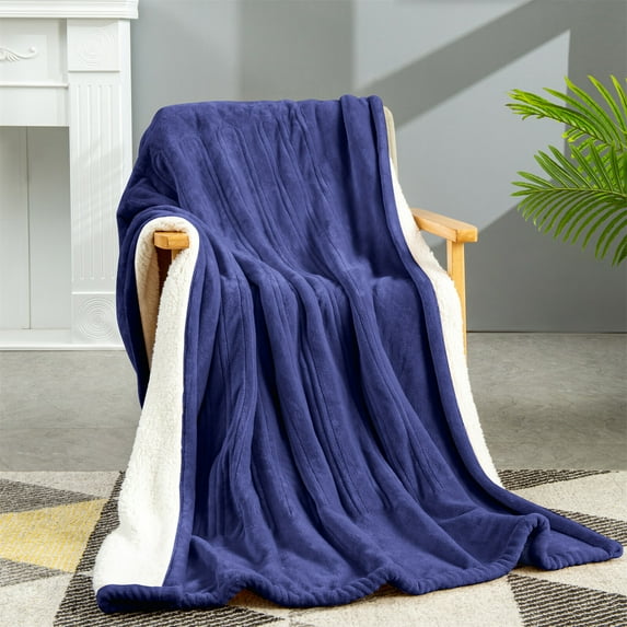 VOUA Electric Heated Throw Blanket, 50"*60" Multi-Function Warm Blanket, Soft Silky Microplush, Navy