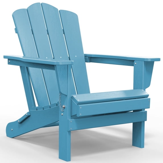 VOUA Folding Adirondack Chair, HDPE Plastic Patio Chairs Perfect for Outdoor, Lawn, Garden, Deck, Outside, Light Blue