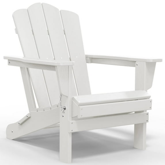VOUA Folding Adirondack Chair, HDPE Plastic Patio Chairs Perfect for Outdoor, Lawn, Garden, Deck, Outside, White