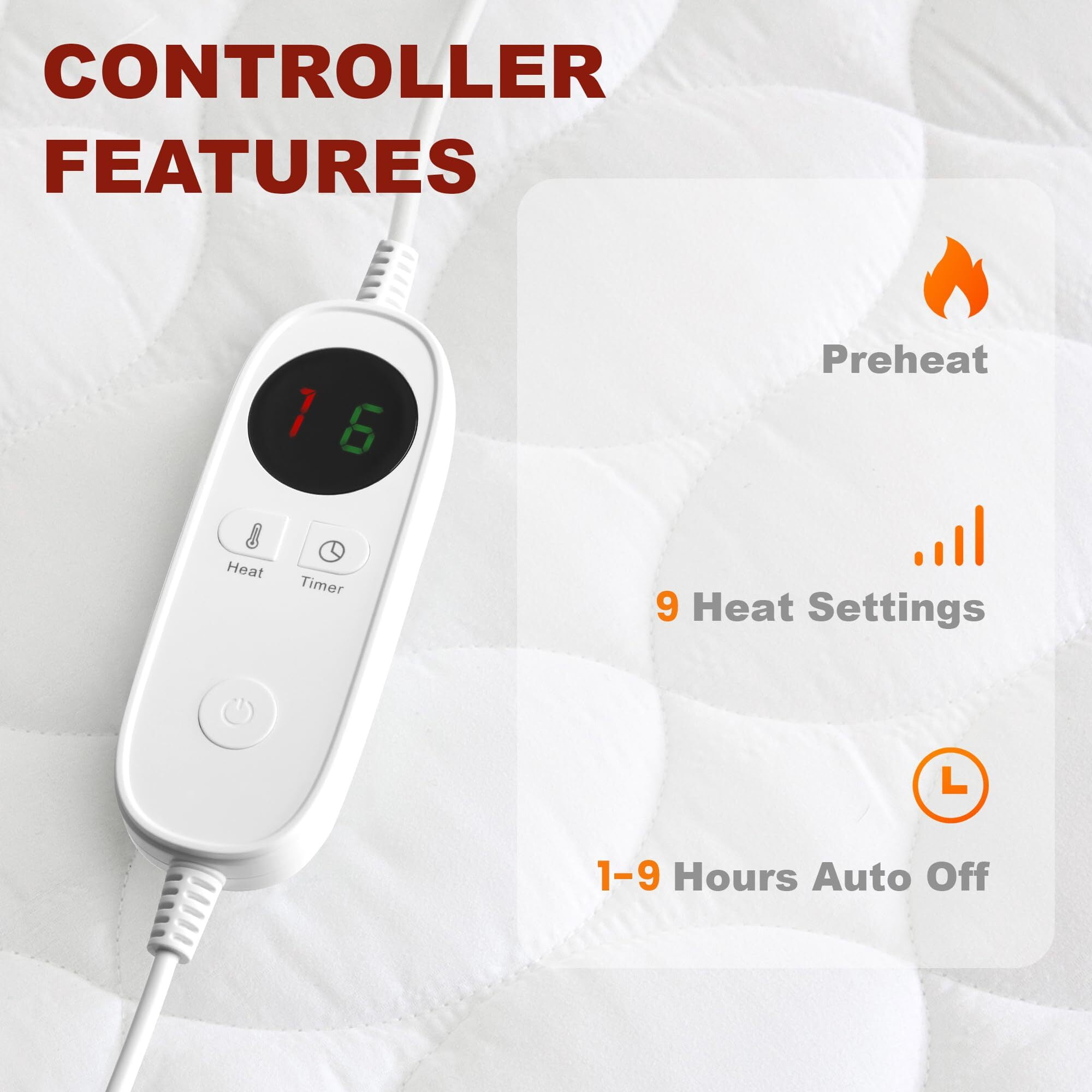 VOUA Heated Mattress Pad Full Size WaterResistant Electric Mattress