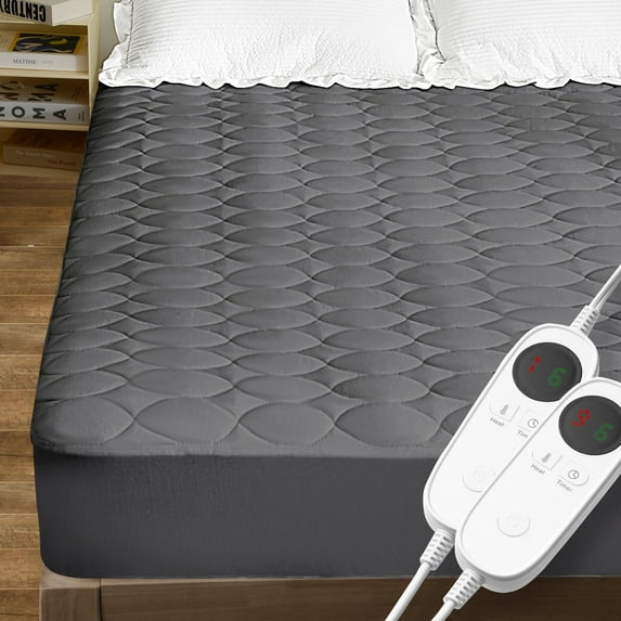 VOUA Heated Mattress Pad King Size with Dual Control Water-Resistant Electric Mattress Pad Cover Bed Warmer Machine Washable,Gray