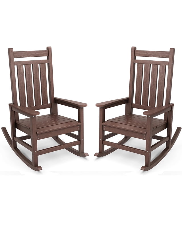 VOUA Outdoor Rocking Chair Set of 2 HDPE Plastic All Weather Slatted ...