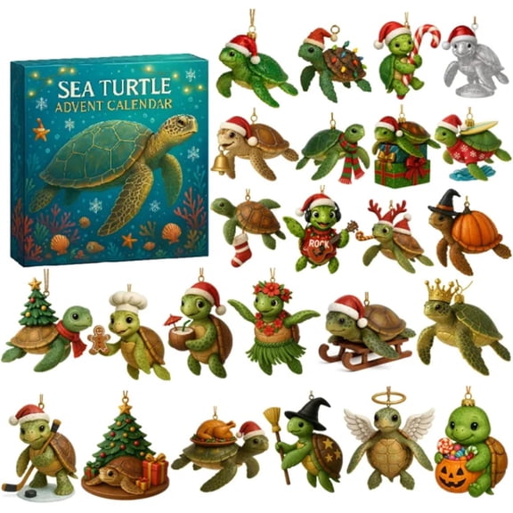 VOUKER Sea Turtle Advent Calendar, 24 Days 3D Turtle Ornaments Countdown