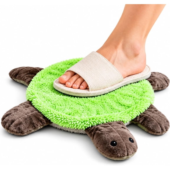 VOUKER Turtle Shaped Bath Rug, Non Slip Green Chenille Turtle Bathroom Mat