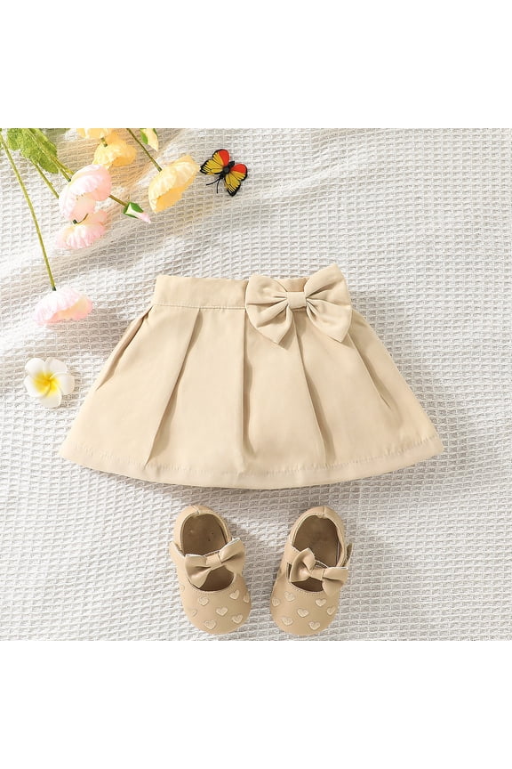 Baby Girls Pleated Skirt Summer Fashion Cute Bowknot Decor High Waisted A-Line Uniform Mini Skirt 6M-4Y