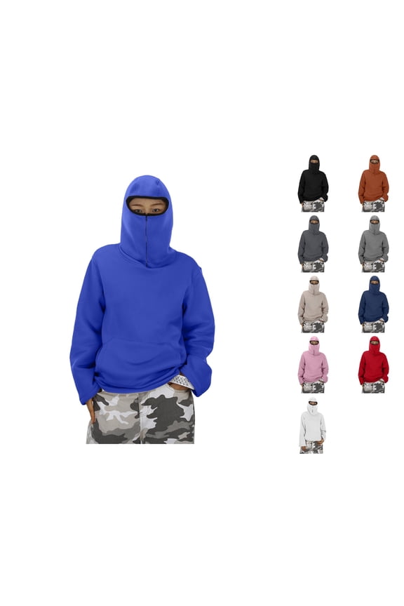 Balaclava Hoodie for Boys Girls Ninja Hoodies Mask Baggy Harajuku Sweatshirt Pockets Streetwear Sportswear Set
