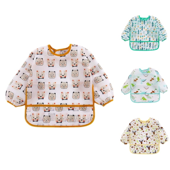 VOUZZA Bibs for Baby Girl Baby Boys Girls Long Sleeve Cartoon Prints Soft Bibs Baby Care Drool Feeding Waterproof Apron Smock