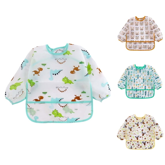 VOUZZA Bibs for Baby Girl Baby Boys Girls Long Sleeve Cartoon Prints Soft Bibs Baby Care Drool Feeding Waterproof Apron Smock
