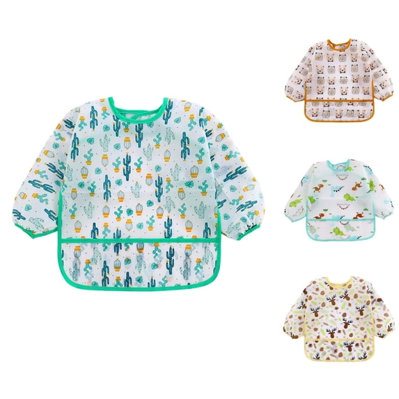 VOUZZA Bibs for Baby Girl Baby Boys Girls Long Sleeve Cartoon Prints Soft Bibs Baby Care Drool Feeding Waterproof Apron Smock