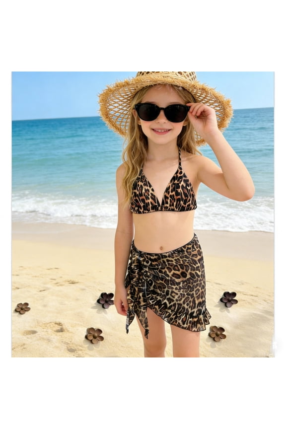 Big Girls Leopard Cheetah Print 2-Piece Bikini Set Trendy Animal Pattern Swimsuit Bathing Suit for Summer Beachwear and Pool Side Fashion