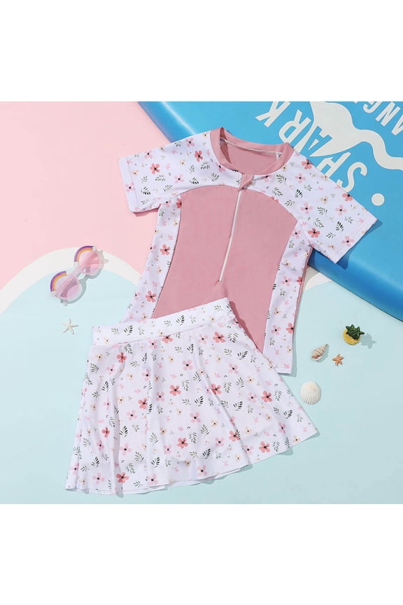 Big Girls Sweet Princess 2-Piece Swimsuit Ruffled Trim Flutter Sleeve Bathing Suit for Indoor Spring and Pool Swimming