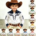 thumbnail image 1 of VOUZZA Boys 3D Western Cowboy Shirt Classic Rodeo Frontier Theme Printed Long Sleeve Button Down Collared Casual Blouse for Kids Ages 4-13, 1 of 4