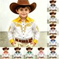 thumbnail image 1 of VOUZZA Boys 3D Western Cowboy Shirt Classic Rodeo Frontier Theme Printed Long Sleeve Button Down Collared Casual Blouse for Kids Ages 4-13, 1 of 4