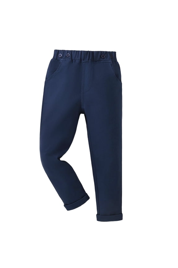 Boys Cotton School Uniform Pants Kids Elastic Waist Casual Trousers Chino Twill Gentleman Pants