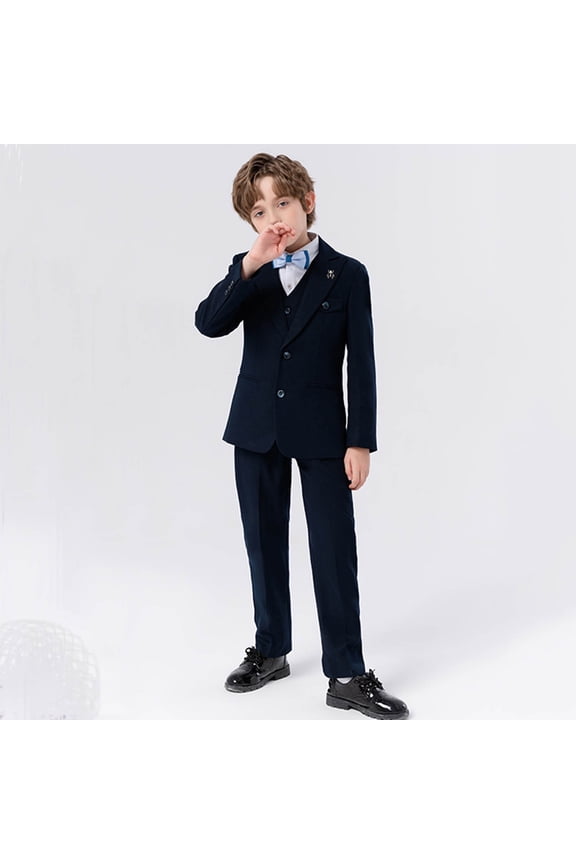 Boys Formal Suit Set Classic Solid Color Gentleman Ring Bearer Outfits Elegant Blazer Jacket Dress Shirt and Trousers Pack
