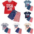 thumbnail image 1 of VOUZZA Boys Independence Day Outfit 4th of July Short Sleeve Shirt and Shorts 2-Piece Set Patriot Holiday Clothes Kids, 1 of 3