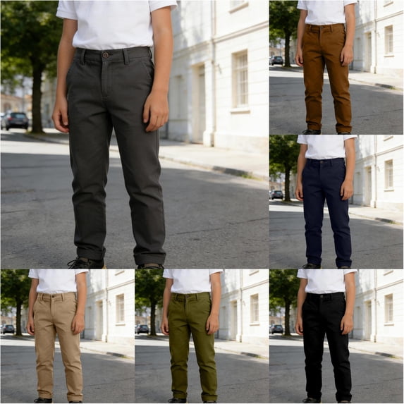 VOUZZA Boys Straight Leg Dress Pants Pleated Front School Uniform Chino Trousers Comfort Stretch Workwear Slacks