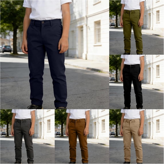 VOUZZA Boys Straight Leg Dress Pants Pleated Front School Uniform Chino Trousers Comfort Stretch Workwear Slacks
