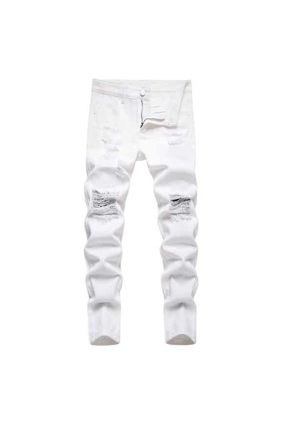 Boys Straight Leg Jeans Classic White Washed Denim Pants Casual Distressed Kids Ripped Slacks