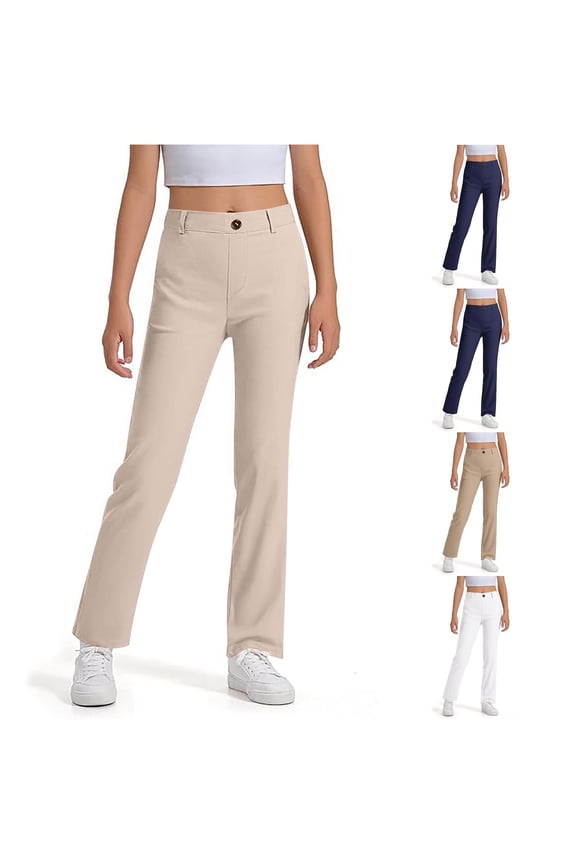 Boys Stretch Pull-On Chino Pants Kids School Uniform Trousers Youth Soft Cotton Twill Straight Leg Slack Pocket Pants