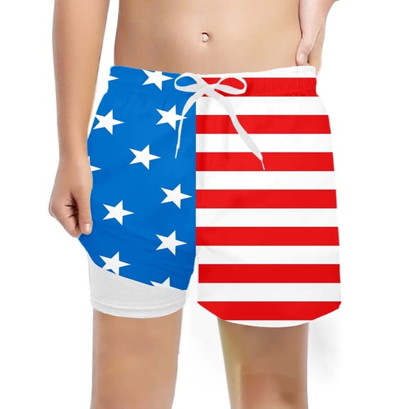 VOUZZA Boys Swim Trunks Compression Liner American Flag Graphic Little Boys Swim Shorts Quick Dry Beach Water Sports Swimwear Wear