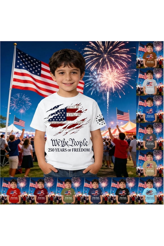 Boys USA Flag Pride Tee Independence Day Celebration Firework Graphic Print Casual Short Sleeve T-Shirt