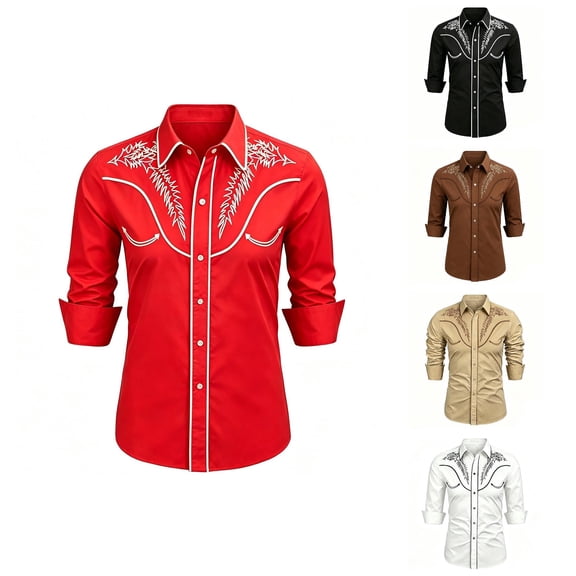 VOUZZA Boys Western Cowboy 3D Graphic Shirt Kids Vintage Button Down Long Sleeve Top Country Style Southwestern Pattern Rodeo Outfits 4-13
