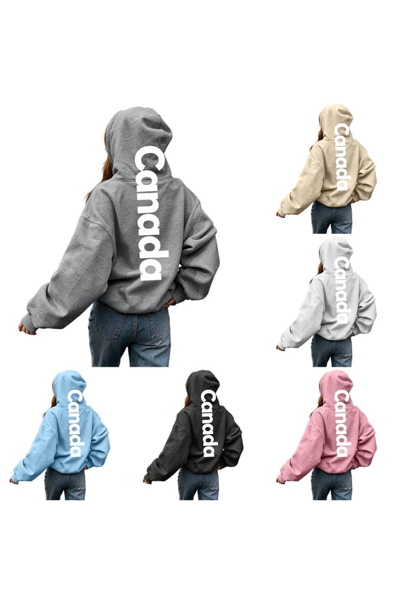 Canada Oversized Graphic Sweatshirt Women Large Letter Print Crewneck Pullover Long Sleeve Streetwear Tops