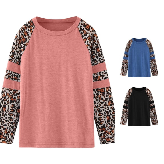 VOUZZA Cheetah Print Girls Shirts Kids Long Sleeve Crewneck Leopard Prints T Shirt Loose Casual Autumn Blouse Tee Girls Tops