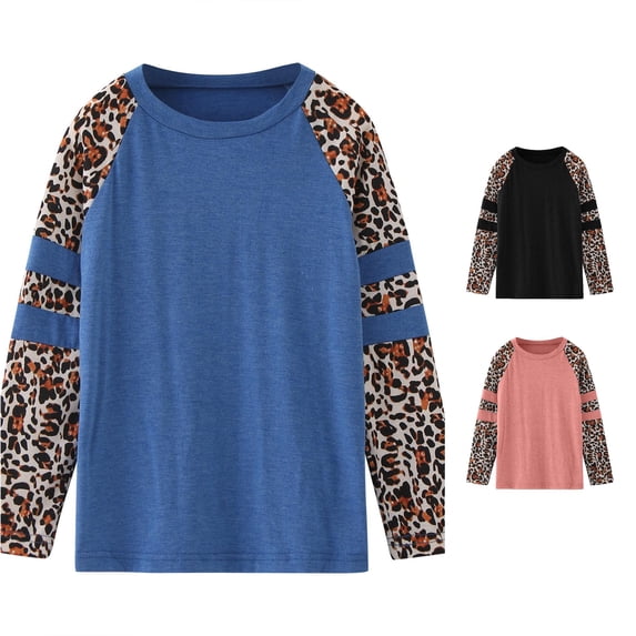 VOUZZA Cheetah Print Girls Shirts Kids Long Sleeve Crewneck Leopard Prints T Shirt Loose Casual Autumn Blouse Tee Girls Tops