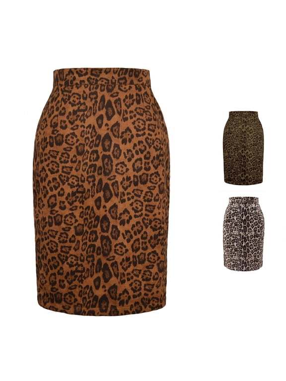 Cheetah Print Midi Skirts for Women Suede Leopard Pencil Skirt Knee Length High Waisted Print Bodycon Midi Womens Summer Clothes