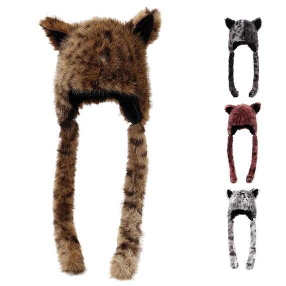 VOUZZA Cheetah Print Womens Winter Hat Leopard Print Lightweight Warm Cap with Long Ears Stretchy Casual Soft Comfortable Cold Weather Winter Hat