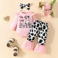 thumbnail image 1 of VOUZZA Cow Print Baby Girl Outfits, 3-Piece Long Sleeve Romper, Flare Pants and Headband Set, Toddler Fall Winter Clothes, 0-24 Months, 1 of 6