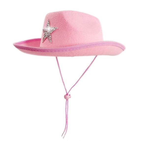 VOUZZA Cowboy Hat for Kids, Sparkly Rhinestone Star Decor Western Rodeo Cowgirl Party Hat Sun Beach Cap