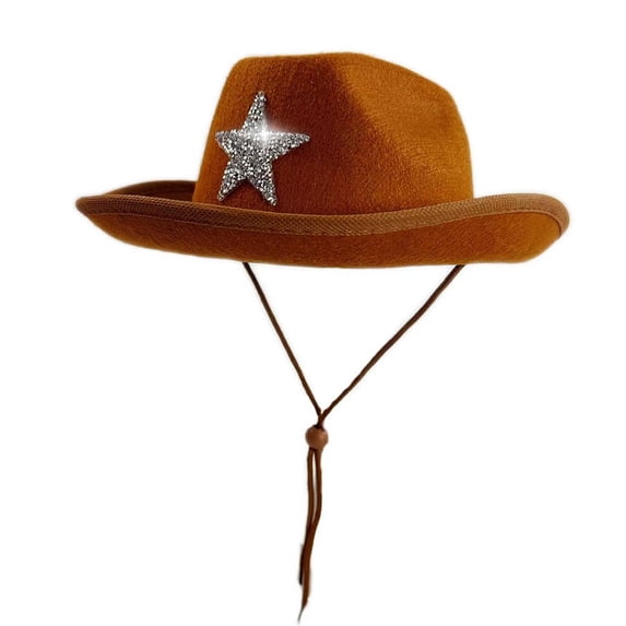 VOUZZA Cowboy Hat for Kids, Sparkly Rhinestone Star Decor Western Rodeo Cowgirl Party Hat Sun Beach Cap
