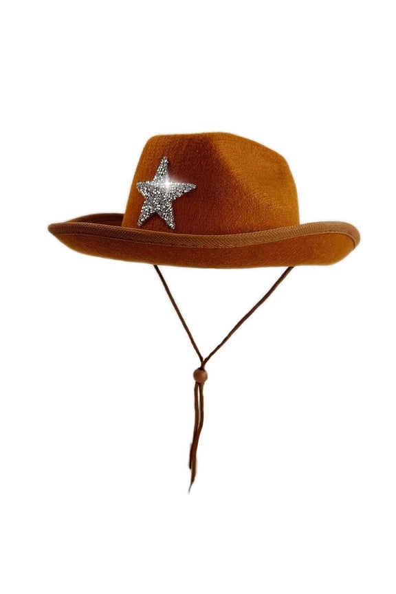 Cowboy Hat for Kids, Sparkly Rhinestone Star Decor Western Rodeo Cowgirl Party Hat Sun Beach Cap
