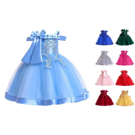 VOUZZA Flower Girl Dress Off Shoulder Bow Evening Gown Pageant Birthday Party Wedding Dress Formal Outfit Gown for Toddlers