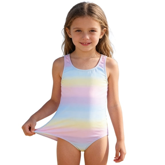 VOUZZA Girls 1 Piece Swimwear Colorful Graphic Printed Beach Bathing Suit for Big Kids 5-14T