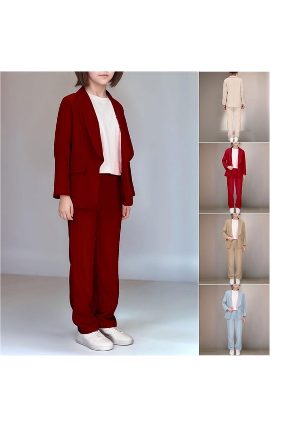 Girls Academic Formal Suit Jacket British Style Open Front Lapel Blazer Outerwear Coat Clothing Set for