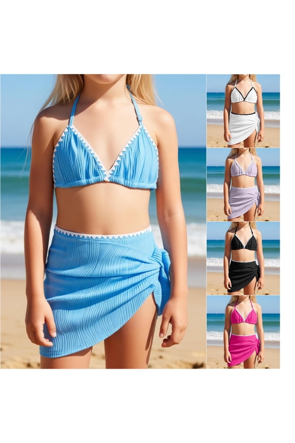Girls Bikini Swimsuit Hot Spring Vacation Two Piece Split Bathing Suit Triangle Bikini Set Beachwear for Children