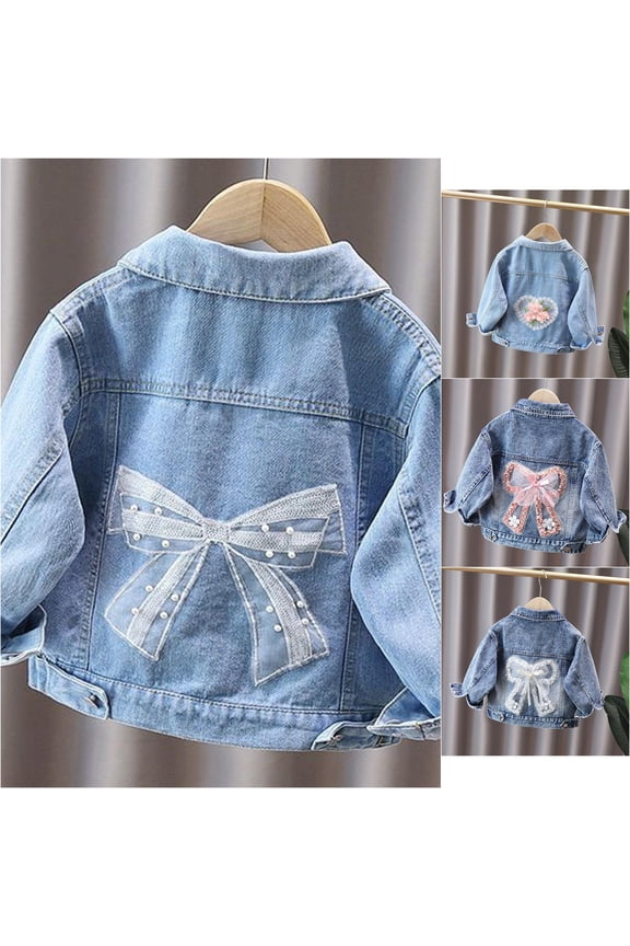 Girls Denim Jacket Coat Long Sleeve Cartoon Cute Pattern Printed Button Down Outerwear Jean Blouse Classic Trucker Jacket Clothes Top