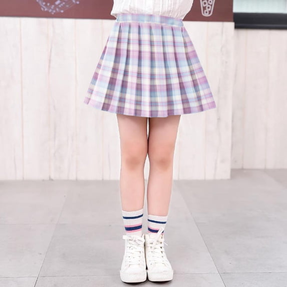 VOUZZA Girls High Waisted Pleated Plaid Skirt, School Uniform JK Mini Skirt, Bowknot A-Line Skort Outfits for Big Kids Autumn