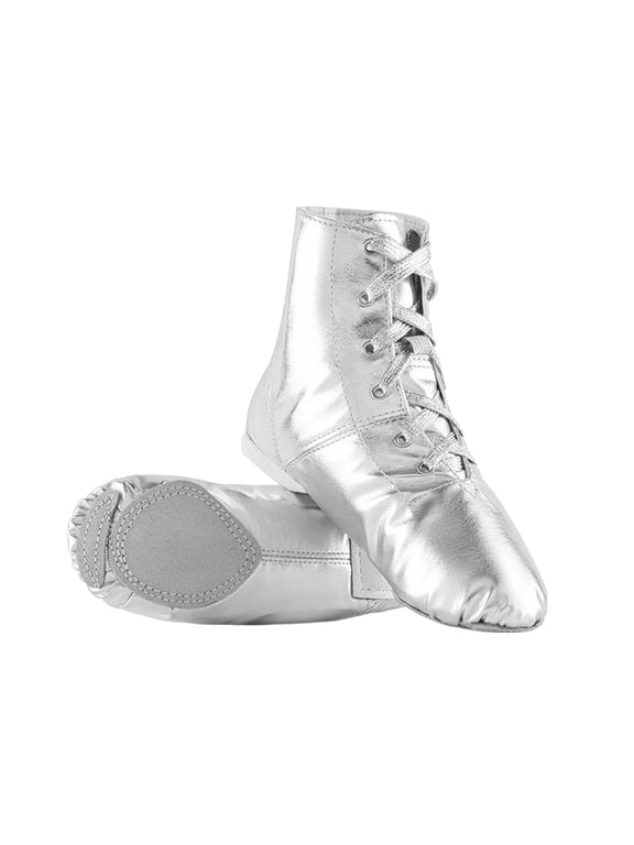Girls Jazz Shoes Soft Sole Metallic PU Dance Boots Youth Ballet Practice Yoga Gymnastics Footwear