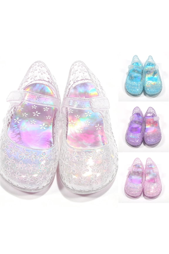 Girls Jelly Sandals Colorful Metallic Finish Waterproof Mary Jane Party Princess Beach Shoes