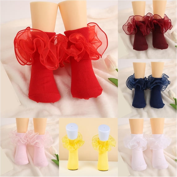 VOUZZA Girls Lace Ruffle Socks Soft Combed Cotton Princess Dance Socks Breathable Crew Dress Socks for School Students
