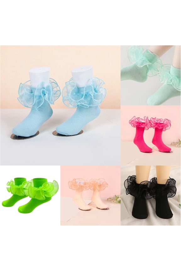 Girls Lace Trim Ruffle Ankle Socks Combed Cotton Solid Color Thin Mesh Breathable Princess Dress Student Ballet Dance Socks Ages 6-18
