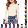 thumbnail image 1 of VOUZZA Girls Long Sleeve T-Shirt Elastic Crewneck Slim Fit Ribbed Knit Tee Casual Solid Color Basic Undershirt Clothes, 1 of 4